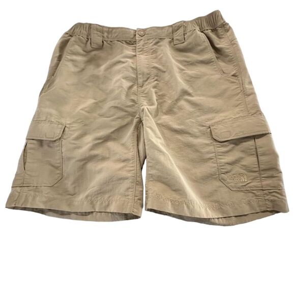 The North Face Men's Cargo Shorts Khaki Size L Casual side Elastic in Waistband - Picture 1 of 13